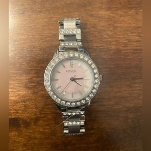 Fossil Silver and Diamond Watch with Light Pink Face
